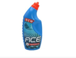 Ace toilet cleaner 1L bottle with orange spray cap; blue bottle