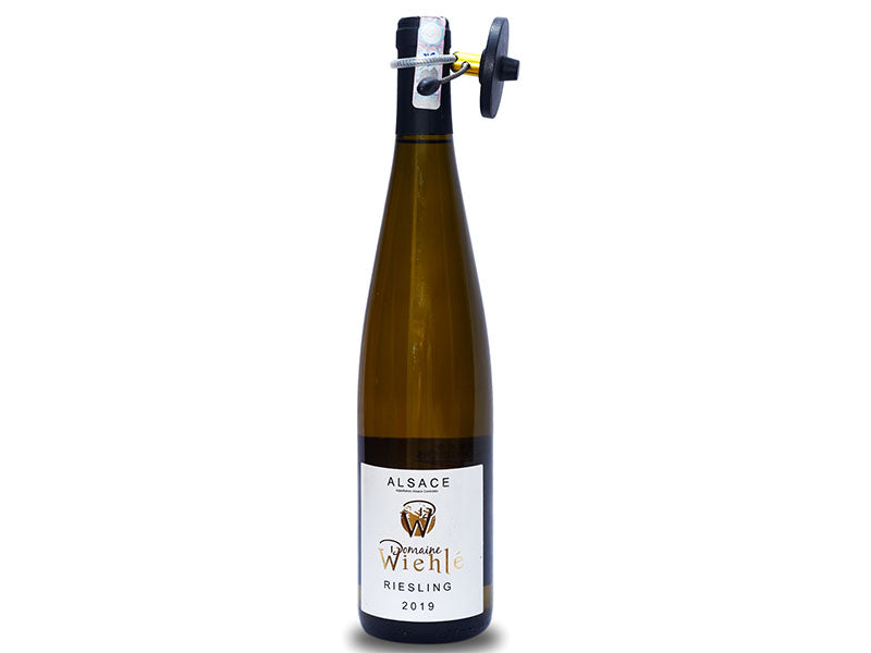 Riesling wine bottle with cork and capsule, Alsace Wiehle label, 2019