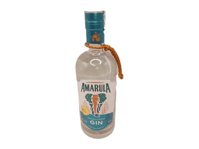 Amarula gin bottle with green label and blue cap, 750 ml