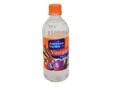 American Garden white vinegar bottle with orange cap, 473 ml