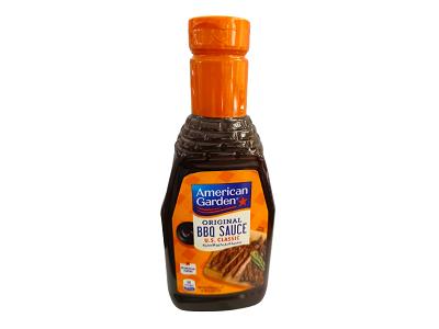 American Garden BBQ sauce bottle with orange cap, original flavor, 510 g