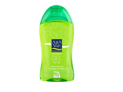 Aqua Vera shower gel bottle, green translucent with pump cap