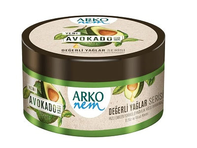 ARKO Men avocado cream jar, brown round container with green label and lid
