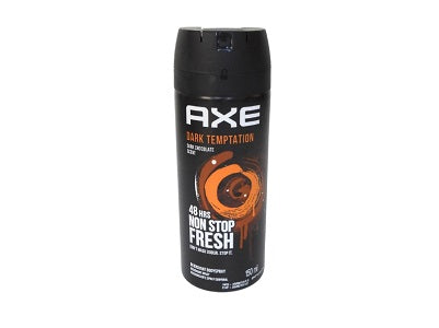 Axe Dark Temptation deodorant spray, dark container with bold AXE logo