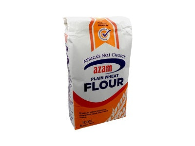 Azam plain wheat flour bag, 2 kg, upright paper pouch with orange label
