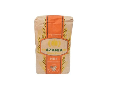 Azania HBF baking flour, 2kg bag in beige with orange label