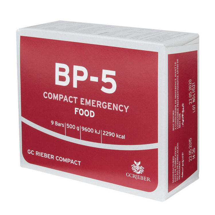 GC Rieber BP-5 compact emergency food box, red label with white text