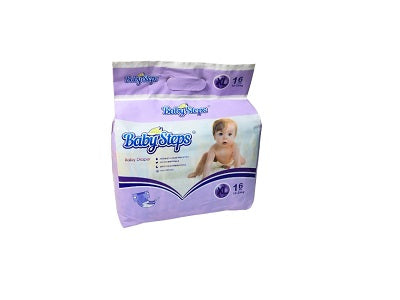 BabySteps diapers pack, size M 16 count, white with purple accents