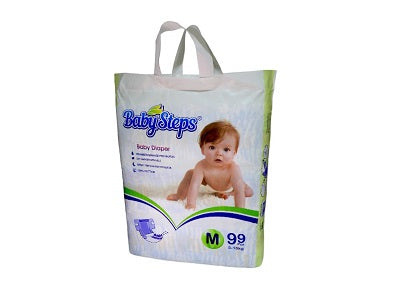 BabySteps diaper bag, size M 99 count, white with green accents