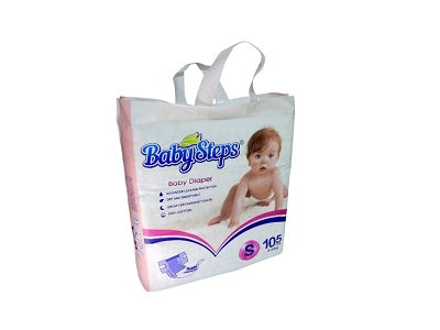 BabySteps diaper bag, size S 105 count, white with pink accents