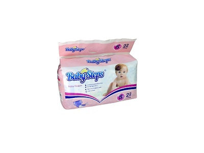 BabySteps diaper pack, size S 22 count, white with pink accents