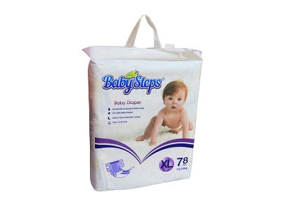 BabySteps diaper bag, size XL 78 count, white with blue accents