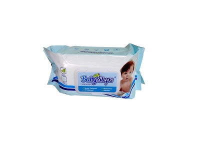 Babysteps baby wipes pack, blue and white sealed