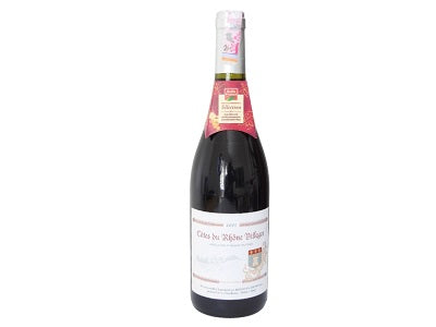 Red wine bottle with label and cork, 750 ml