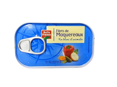 Belle France sardine fillet tin with blue foil lid and red label