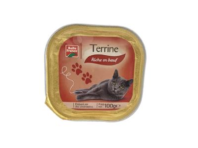 Belle France cat food terrine 100g in foil tray, rich beef recipe