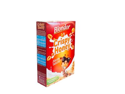 Blondor honey puffed wheat cereal box, 350g, Crispy Honey design