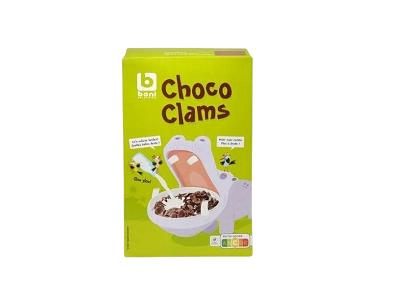 Chocolate candy clams box, green packaging, front label