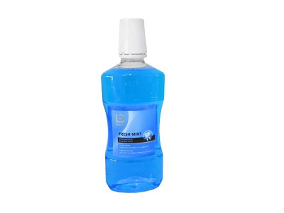 Blue mouthwash bottle with white cap, 500ml
