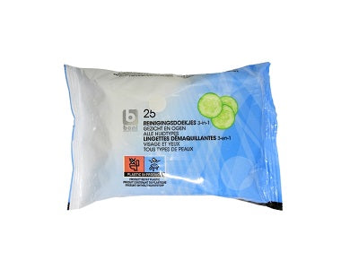 Boni Baby Sensitive wipes back label on blue pouch, 80-count
