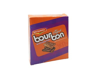 Britannia Bourbon biscuit box, purple and orange packaging, 200g