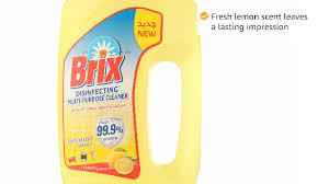 Brix disinfecting multi-purpose cleaner bottle, yellow with lemon scent label, 3L