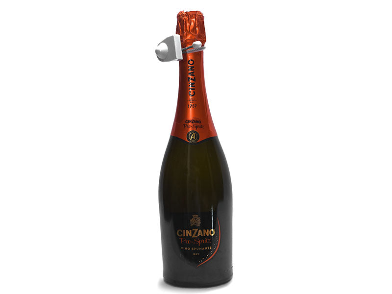 CINZANO sparkling champagne bottle with orange foil top, dark glass