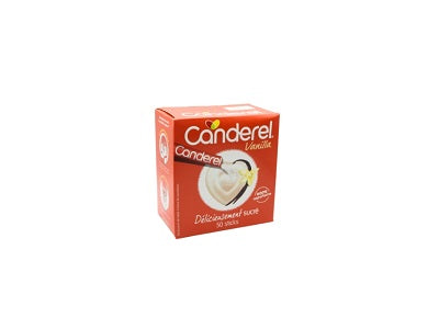 Canderel vanilla sweetener sticks box with swirl cream icon