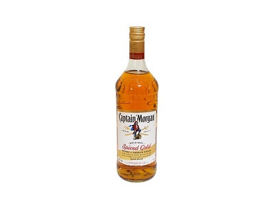 Captain Morgan spiced gold 1L spiced rum bottle with amber liquid and gold label