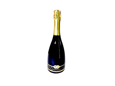 Carmela sparkling wine bottle with gold foil cap and black glass body