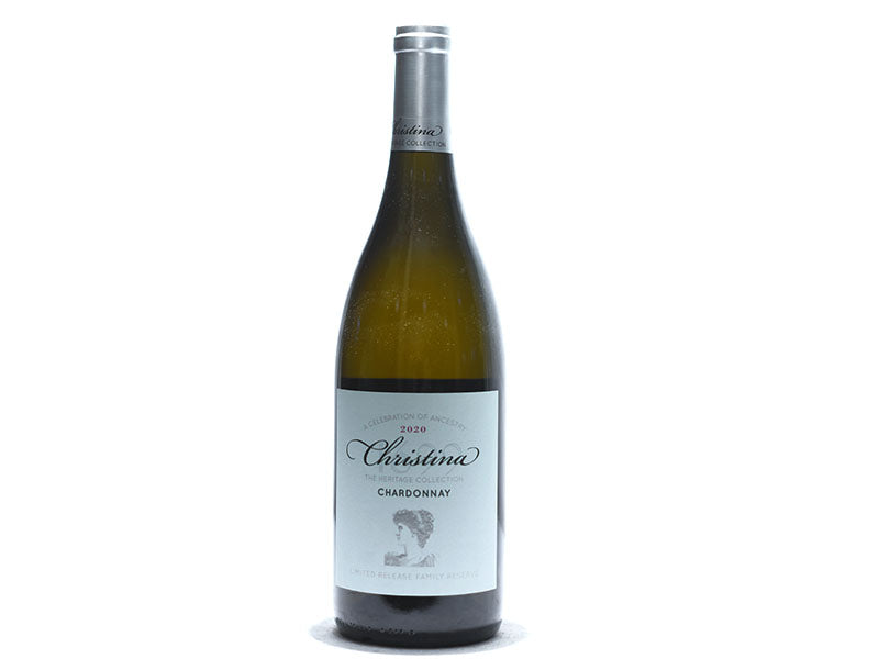 Christina Chardonnay 750 ml wine bottle with silver foil neck and cream label