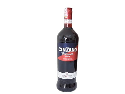 Cinzano vermouth rosso wine bottle, 1L, dark red glass with red label