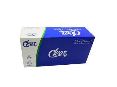 Clear freshness napkin box, blue and white with Clear logo