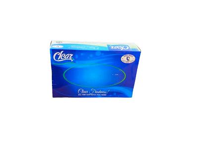 Clear soft facial tissue box, blue-and-white design, 100 sheets