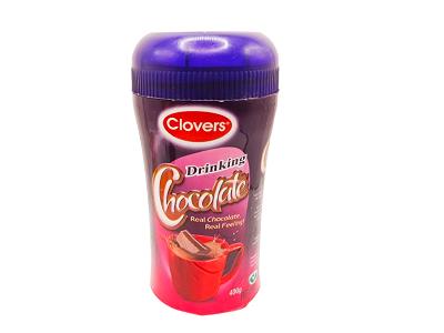 Clovers Drinking Chocolate jar, red container with purple lid, 400g