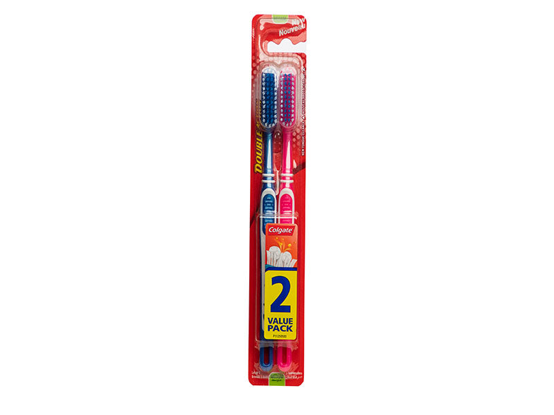 Colgate Double Action toothbrush 2-pack in red blister packaging