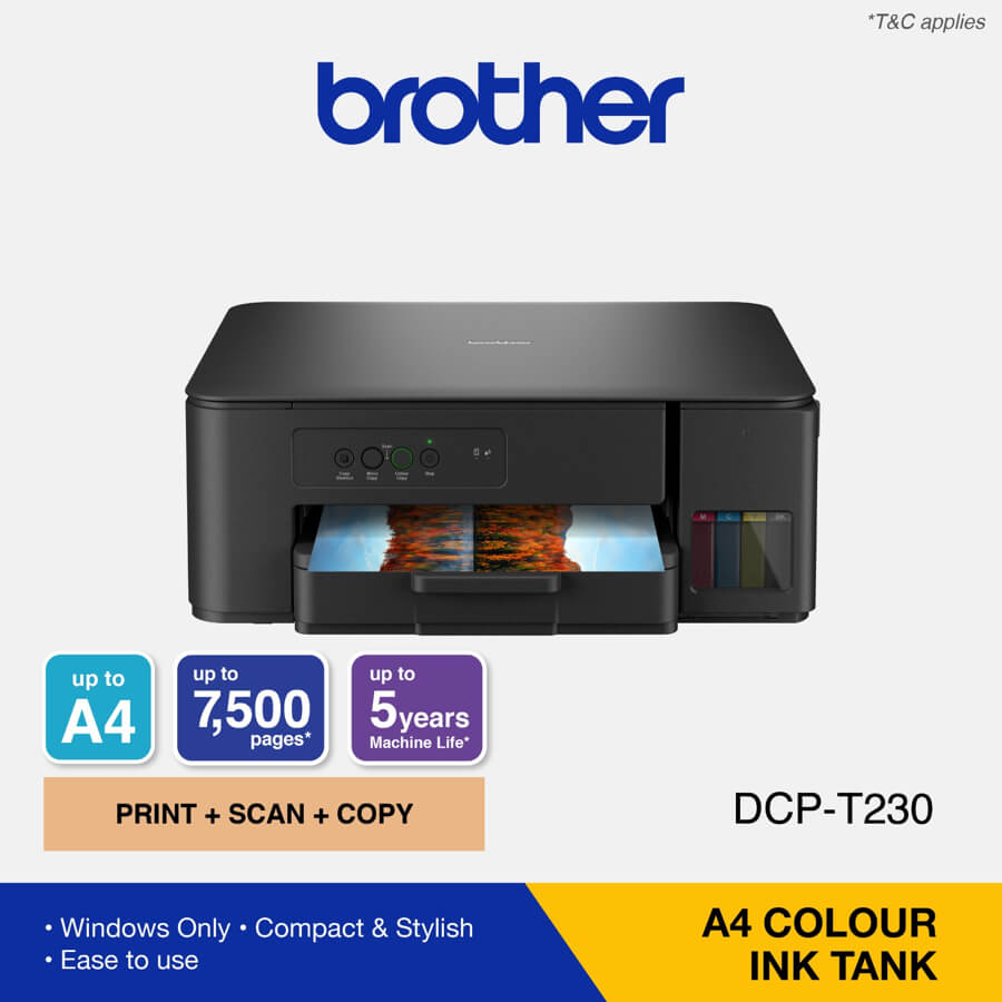 BROTHER multifunction color inkjet printer, angled view with output tray and control panel