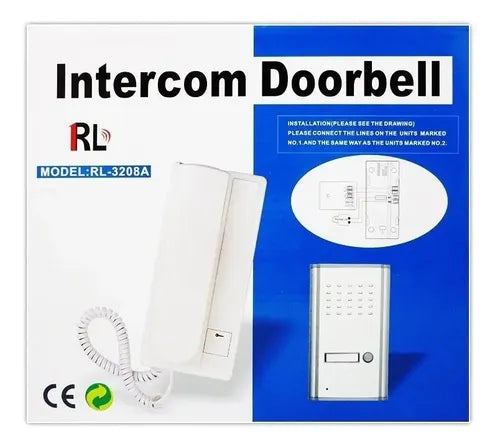 Wireless intercom doorbell kit with white doorbell unit and wired handset