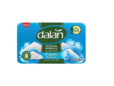 Dalan Organic mineral soap bar, blue wrapper with mineral crystal graphics