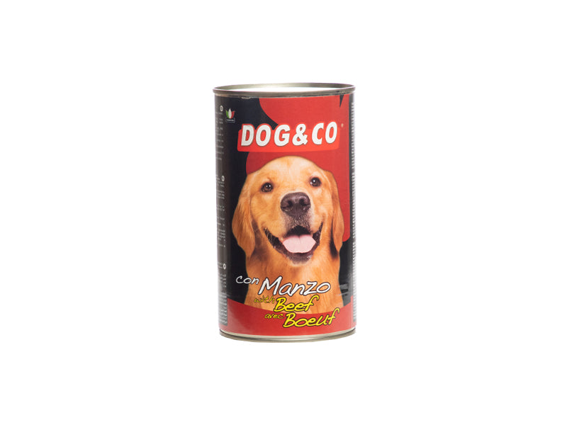 Dog & Co beef dog food can, Manzo Beef flavor, 405 g