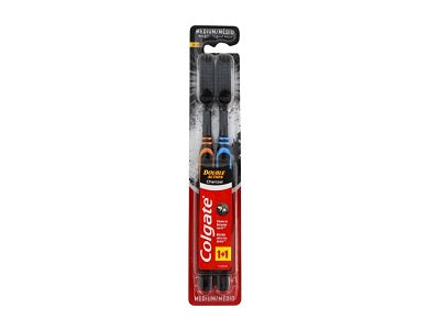 Charcoal double-action toothbrush in sealed blister pack