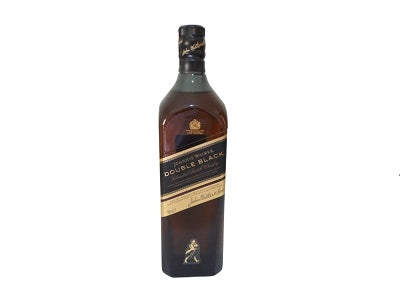 Whiskey bottle, dark amber glass with black label and gold text, 1L size