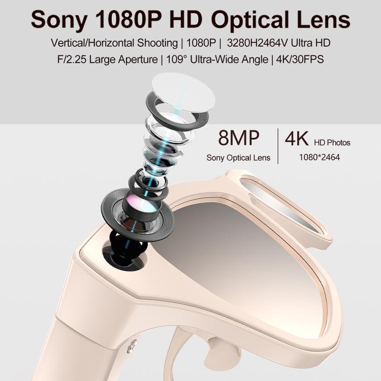 Smart shooting glasses with light beige frame and spring-mounted lens module