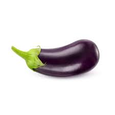 Purple eggplant with green stem and cap, whole vegetable