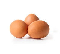 Brown eggs, three whole eggs on a white background