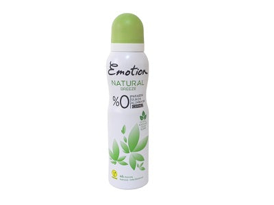 Natural spray bottle with green cap, white label with leaf design and % text