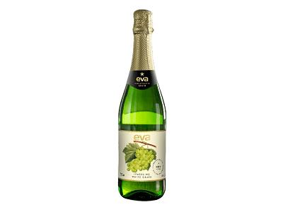 Eva Sparkling NA champagne bottle, light green glass with green grape fruit label