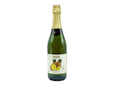Eva Sparkling NA champagne bottle, gold foil cap, dark green with pineapple label