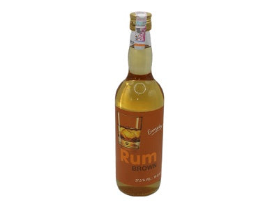 Brown rum bottle (700 ml) with paper label and cork top