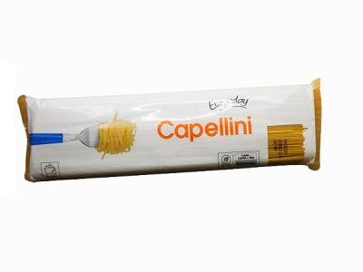 Capellini pasta in 500g package, white bag with orange label